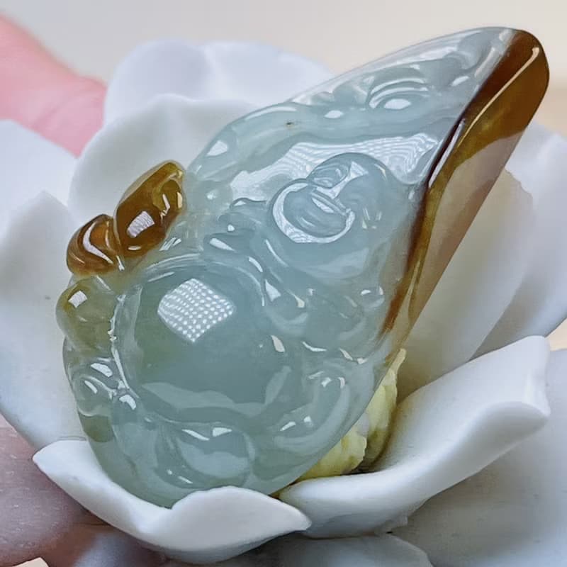 冰種飄紅翡翡翠彌勒佛 | 天然緬甸玉A貨翡翠 | 送禮