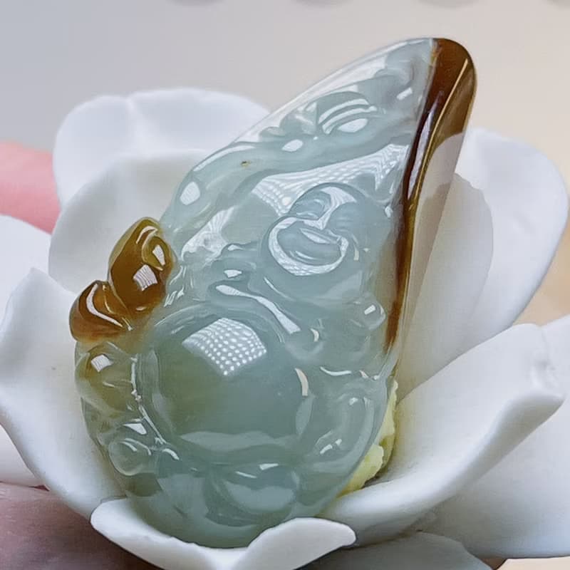 冰種飄紅翡翡翠彌勒佛 | 天然緬甸玉A貨翡翠 | 送禮