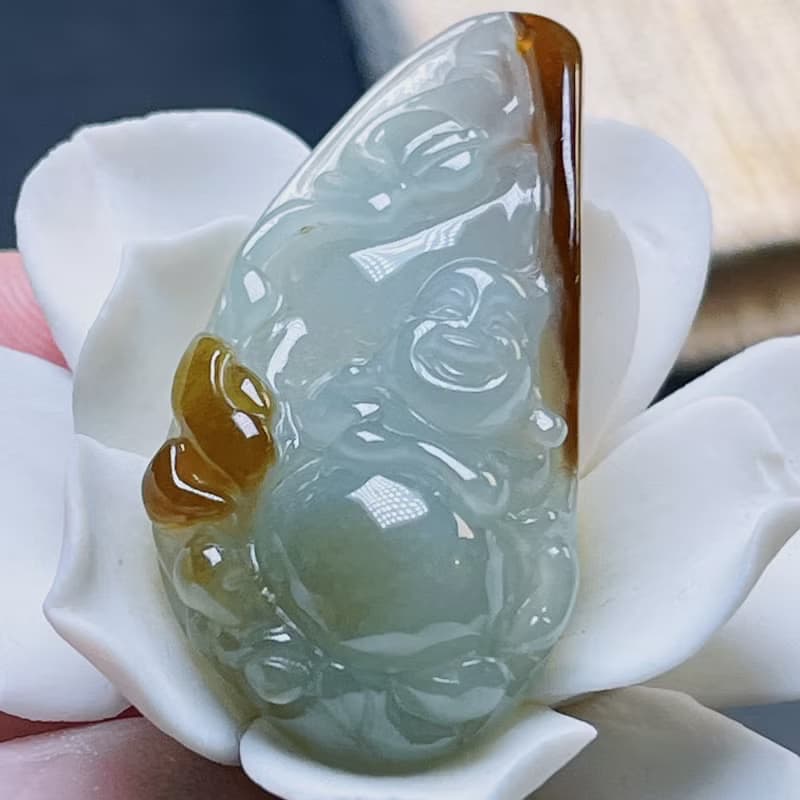 冰種飄紅翡翡翠彌勒佛 | 天然緬甸玉A貨翡翠 | 送禮