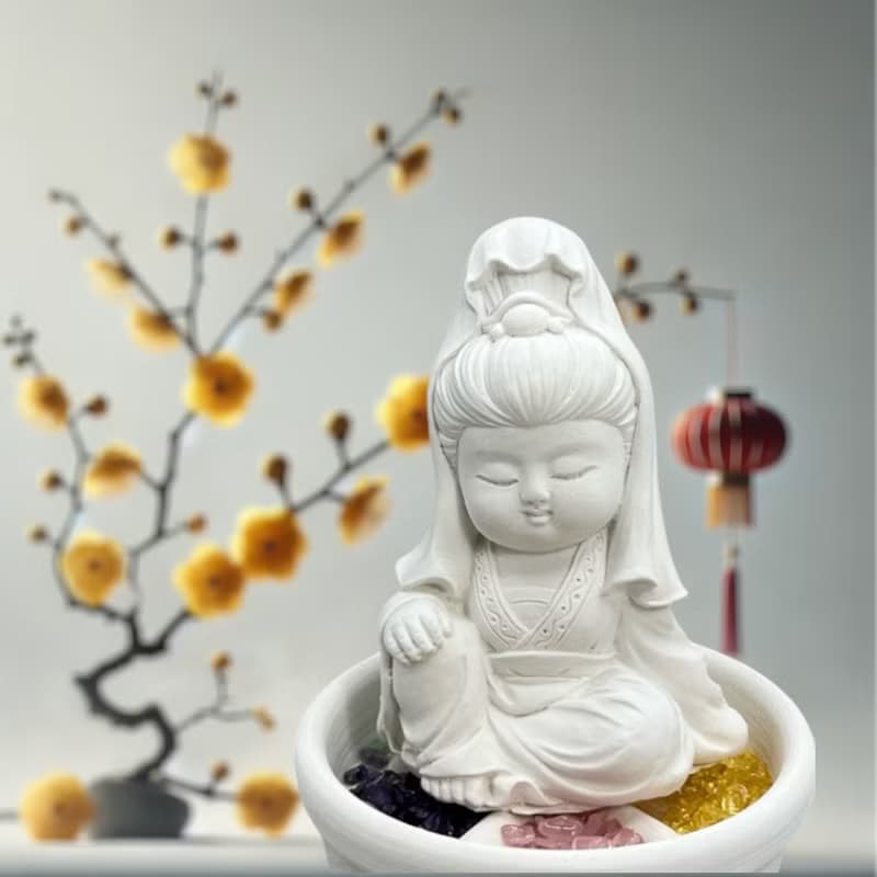 快速出貨 2025Q版公仔 擴香水晶 五行礦石之觀音小佛小盤套組