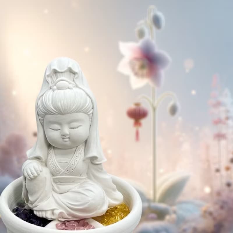 快速出貨 2025Q版公仔 擴香水晶 五行礦石之觀音小佛小盤套組