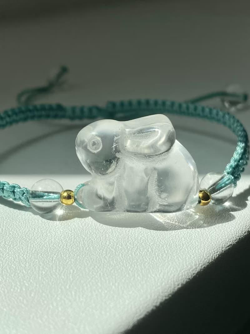 白水晶立體兔子中國結編織手鍊