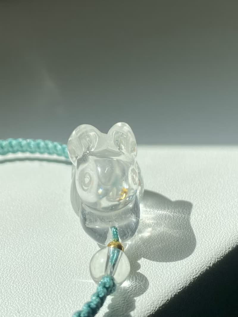 白水晶立體兔子中國結編織手鍊