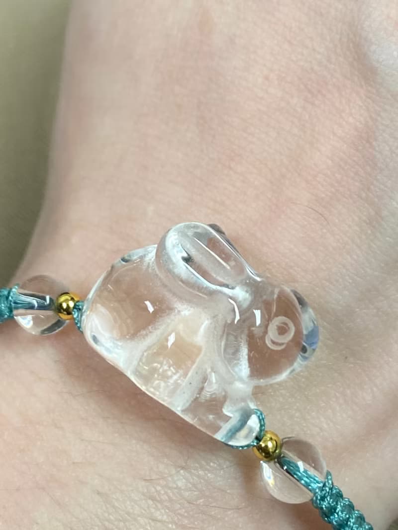 白水晶立體兔子中國結編織手鍊