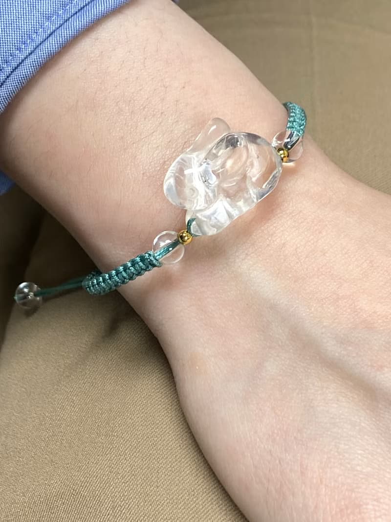 白水晶立體兔子中國結編織手鍊