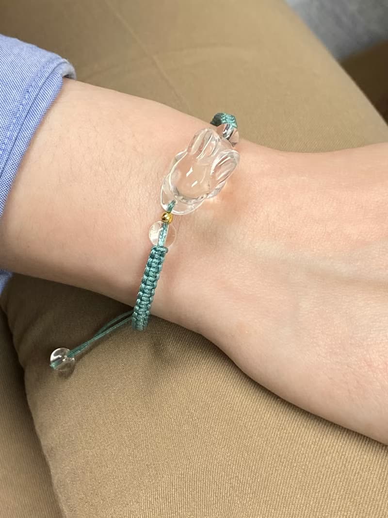 白水晶立體兔子中國結編織手鍊