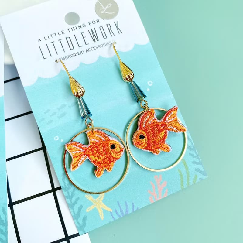 刺繡耳環 | 耳夾 / 耳勾 - 金魚 | Littdlework