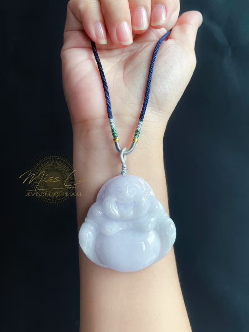 稀有 藍紫底 大彌勒佛 天然緬甸玉翡翠 佛公 項鍊 禮物 佛像