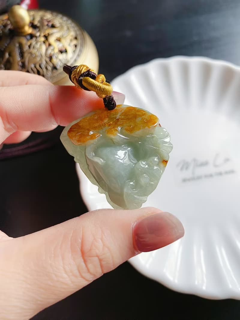 天然緬甸玉翡翠 黃翡 蝙蝠如意 包掛 長壽 禮物 福到 長輩