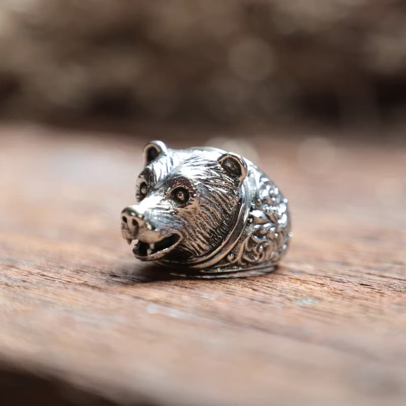 熊戒指男士銀動物
