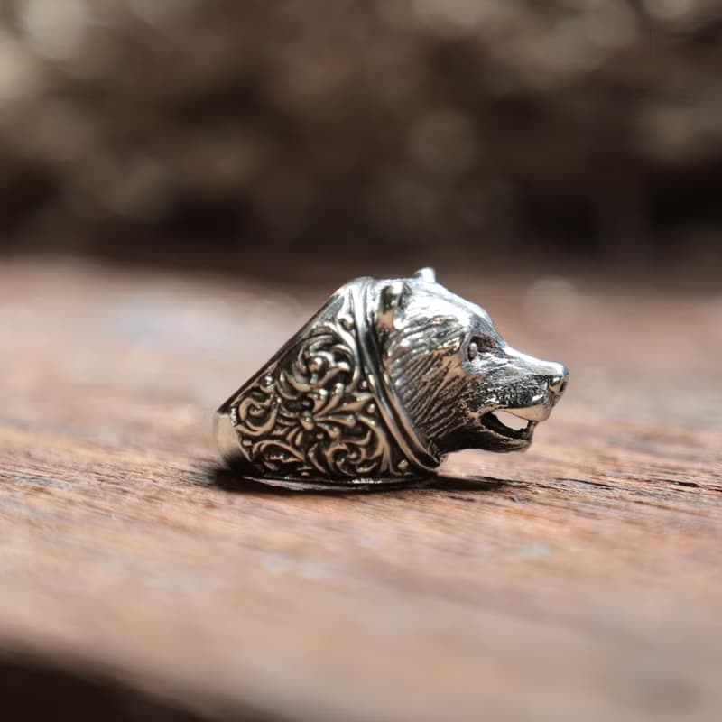 熊戒指男士銀動物