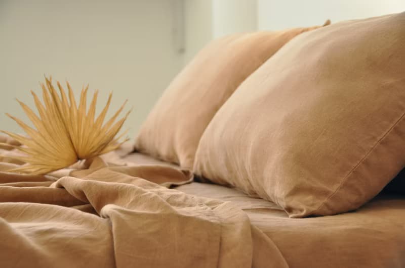 Clay linen sheet set / Flat+fitted sheet+2 pillowcases / Brown bedding