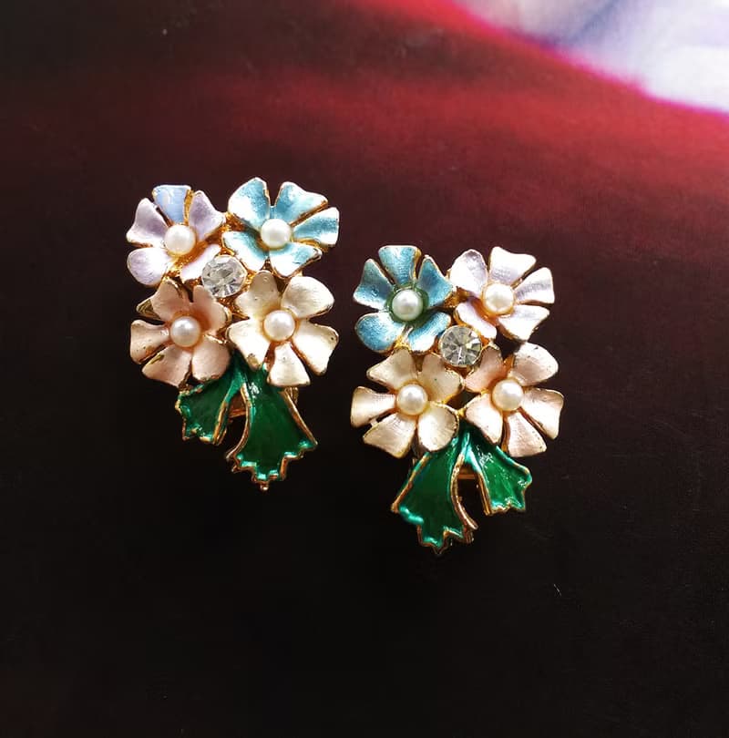 Vintage Jewelry 西洋古董飾品 優雅粉嫩花朵 夾式耳環