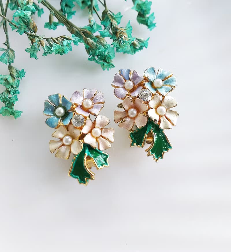 Vintage Jewelry 西洋古董飾品 優雅粉嫩花朵 夾式耳環