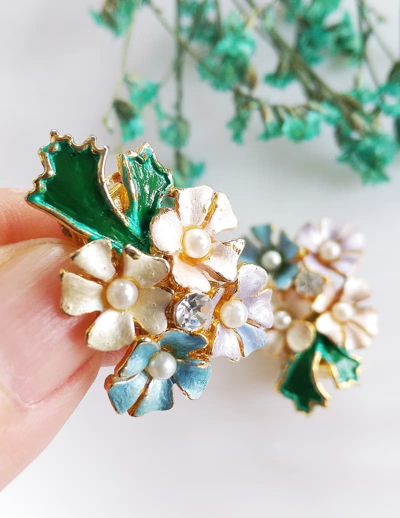 Vintage Jewelry 西洋古董飾品 優雅粉嫩花朵 夾式耳環