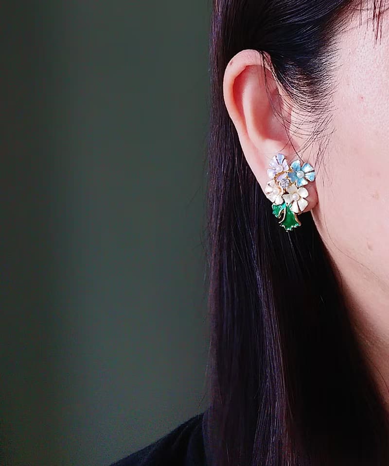 Vintage Jewelry 西洋古董飾品 優雅粉嫩花朵 夾式耳環