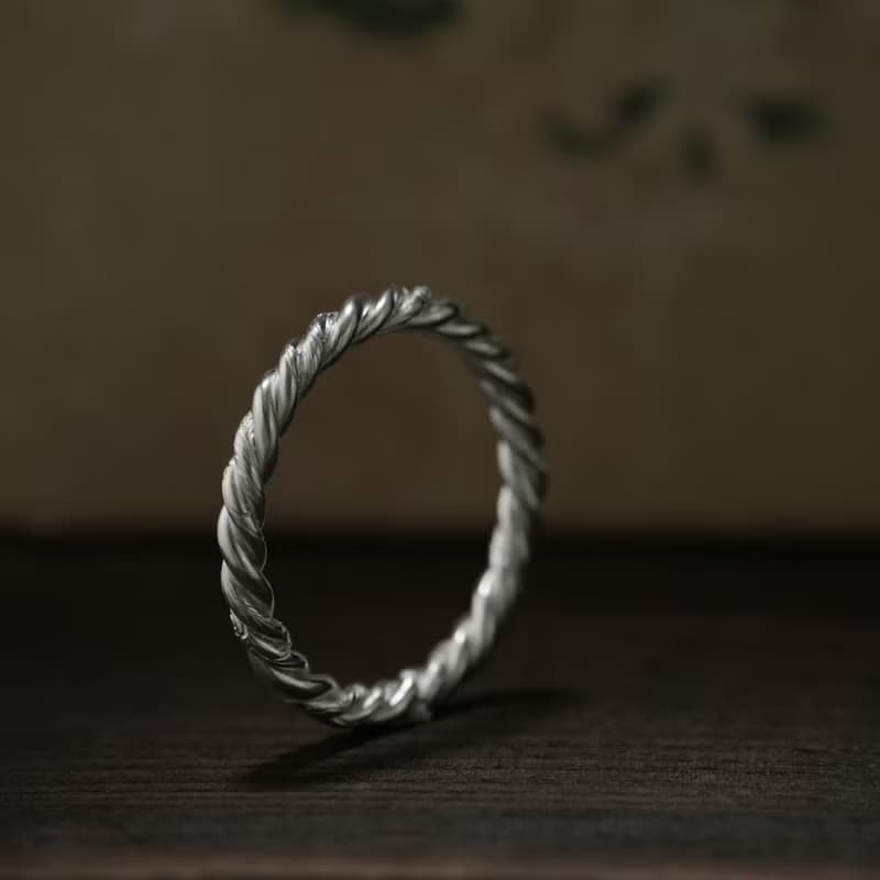 手工三環絞絲鏨花純銀手環