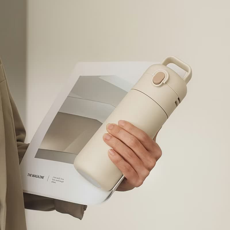 QA BOTTLE 一蓋兩瓶身組合 - 鈦陶瓷保溫瓶 + 冷水瓶 - 質感米