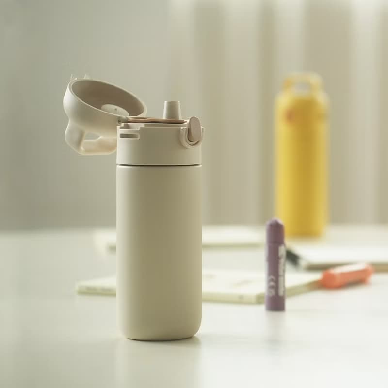 QA BOTTLE 一蓋兩瓶身組合 - 鈦陶瓷保溫瓶 + 冷水瓶 - 質感米