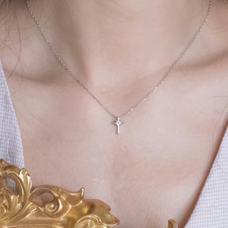 白水晶925純銀十字架項鍊