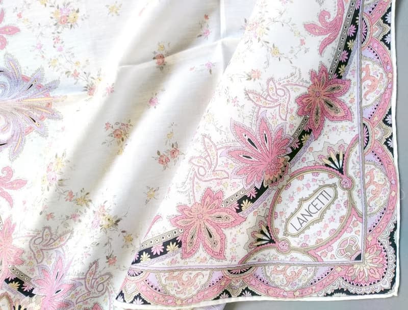 Lancetti Vintage Handkerchief Floral Gift for Mom 21 x 21 inches