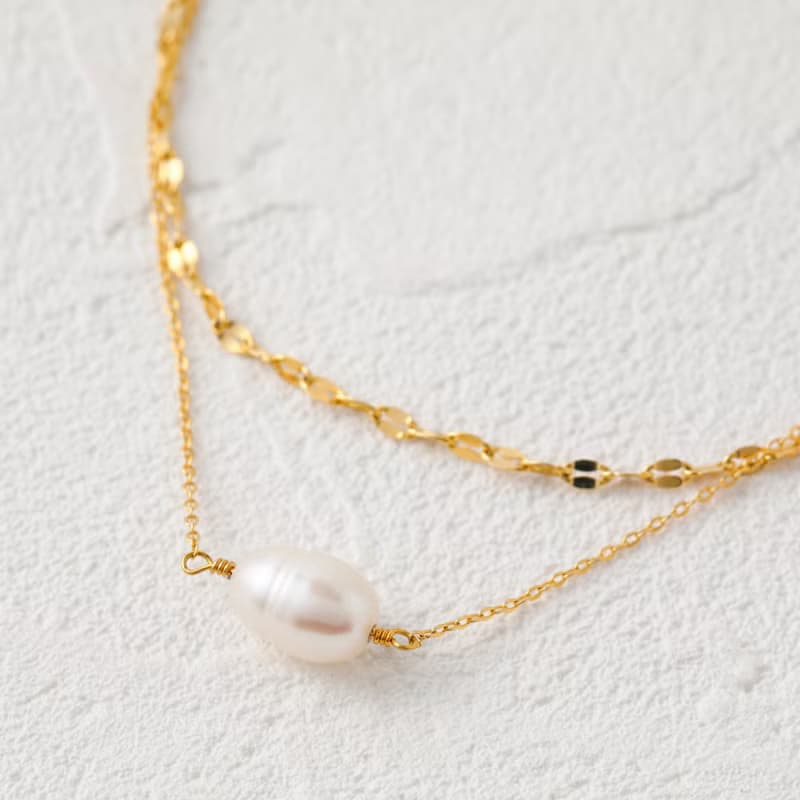 double chain+pearl magnet bracelet GD ニッケルフリーマグネットブレスレット　着脱簡単な淡水パールブレスレット　ゴールド