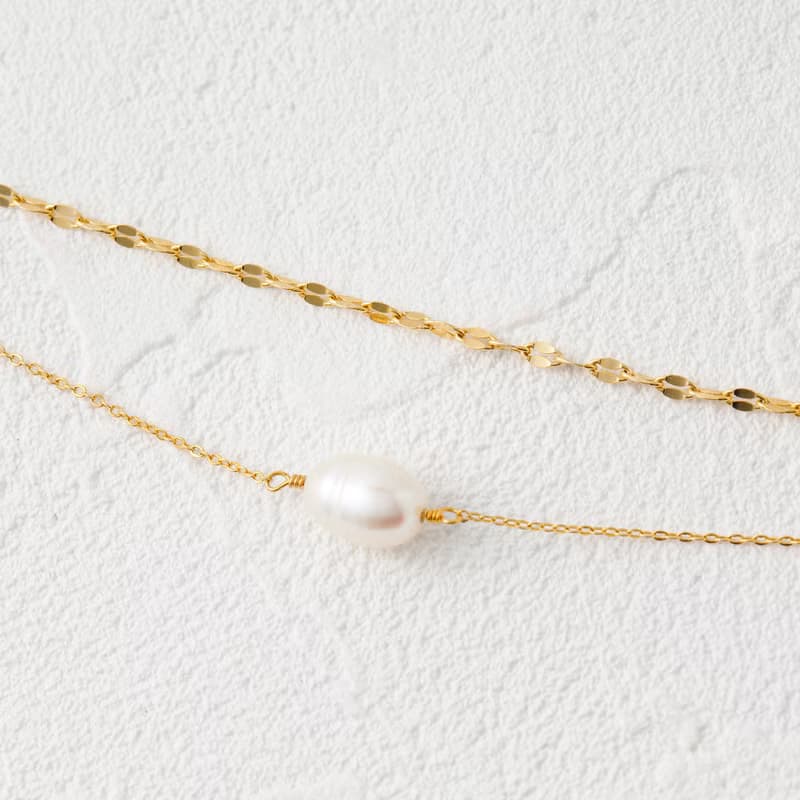 double chain+pearl magnet bracelet GD ニッケルフリーマグネットブレスレット　着脱簡単な淡水パールブレスレット　ゴールド