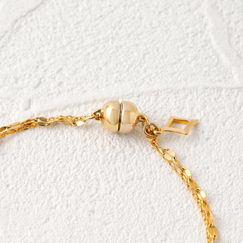 double chain+pearl magnet bracelet GD ニッケルフリーマグネットブレスレット　着脱簡単な淡水パールブレスレット　ゴールド
