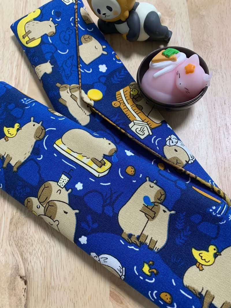 文青風環保純棉筷袋 萌翻水豚君 質感蔚藍  卡皮巴拉 日本 潮物