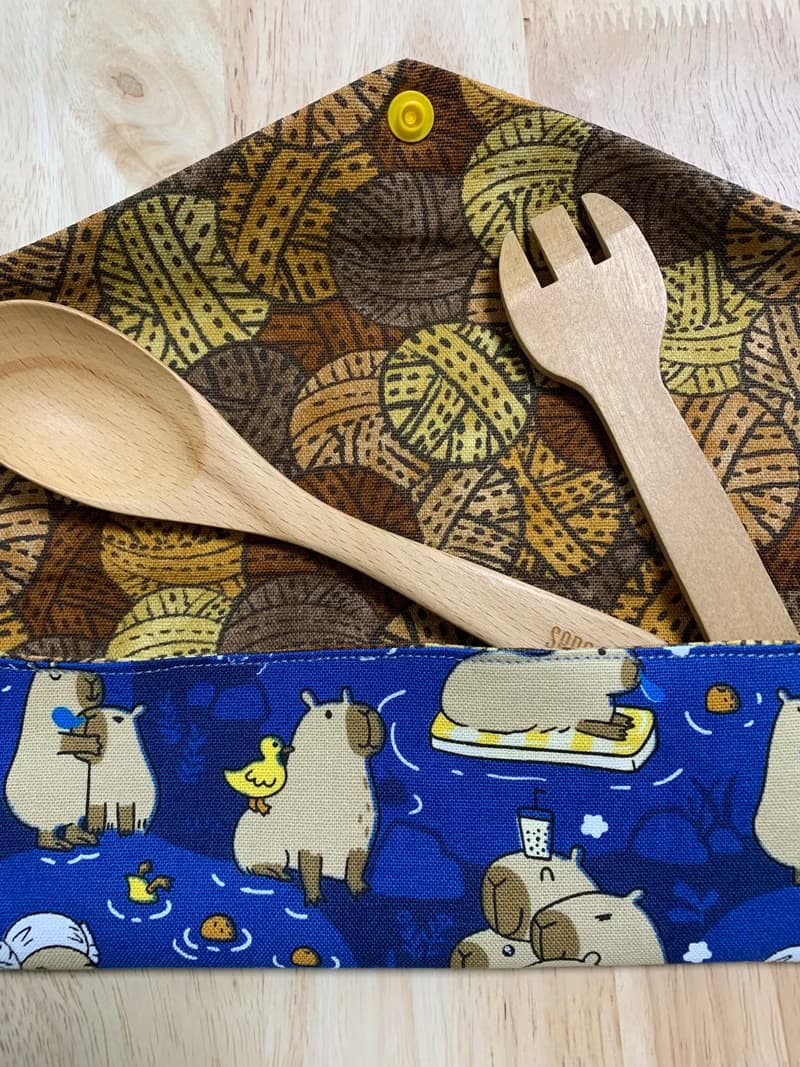 文青風環保純棉筷袋 萌翻水豚君 質感蔚藍  卡皮巴拉 日本 潮物