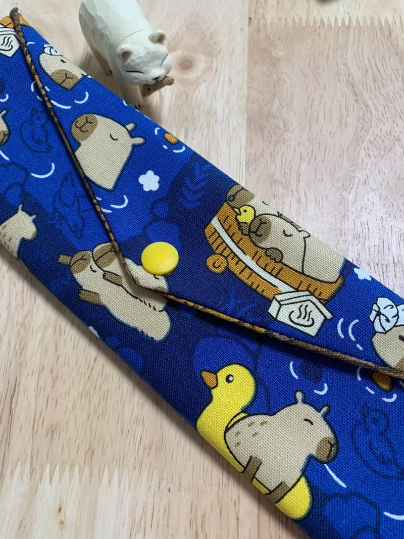 文青風環保純棉筷袋 萌翻水豚君 質感蔚藍  卡皮巴拉 日本 潮物