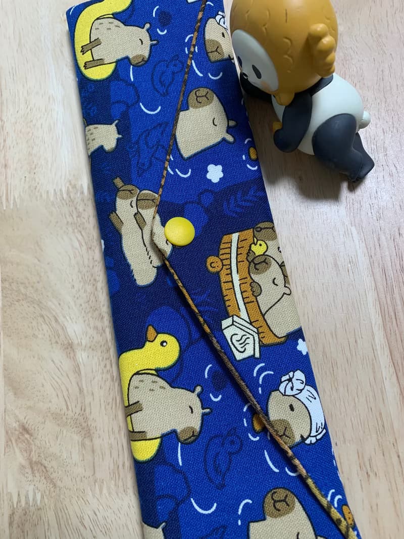 文青風環保純棉筷袋 萌翻水豚君 質感蔚藍  卡皮巴拉 日本 潮物