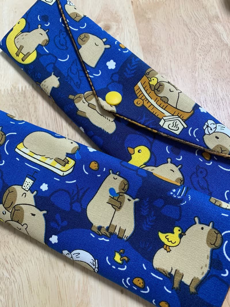 文青風環保純棉筷袋 萌翻水豚君 質感蔚藍  卡皮巴拉 日本 潮物