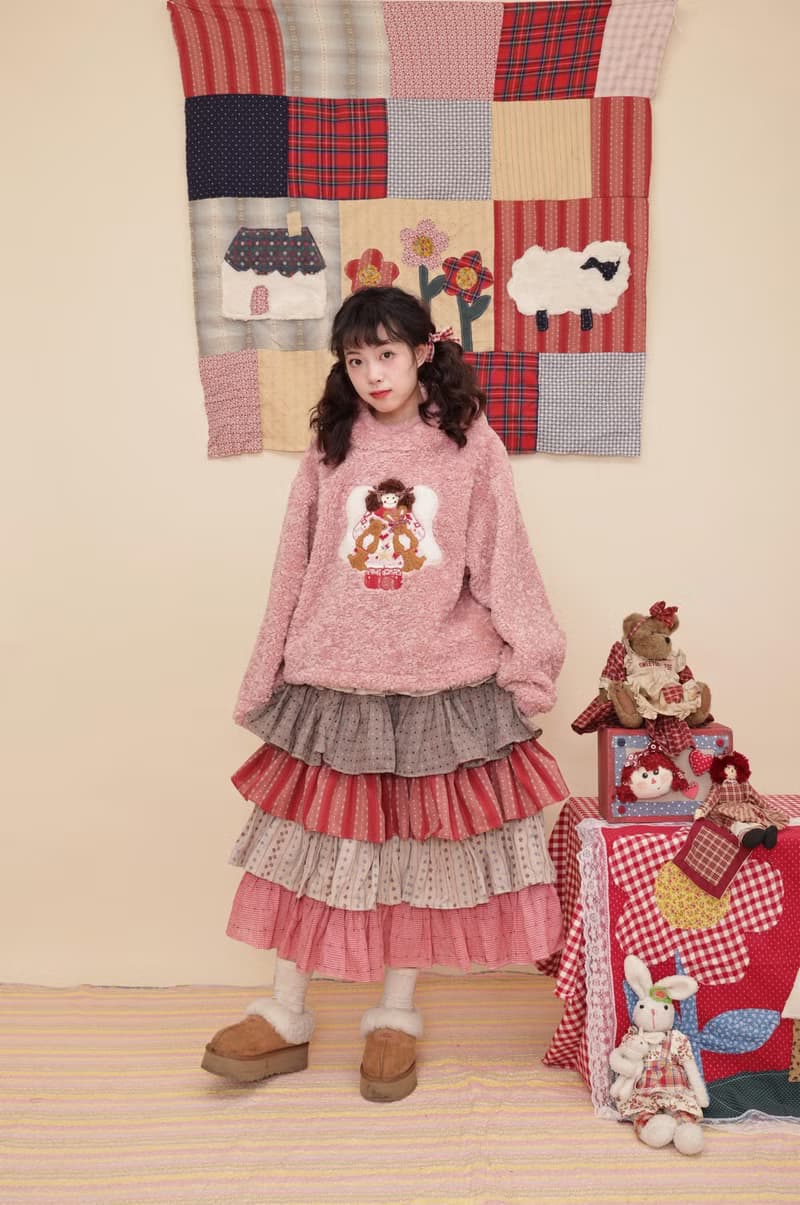 復古少女 毛絨女孩玩偶 貼布刺繡連帽上衣外套