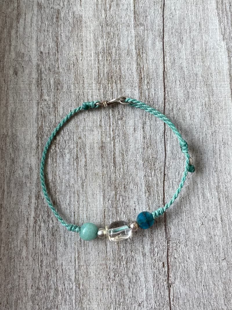 藍色大海 白水晶天河石藍磷灰純銀編織細手鍊