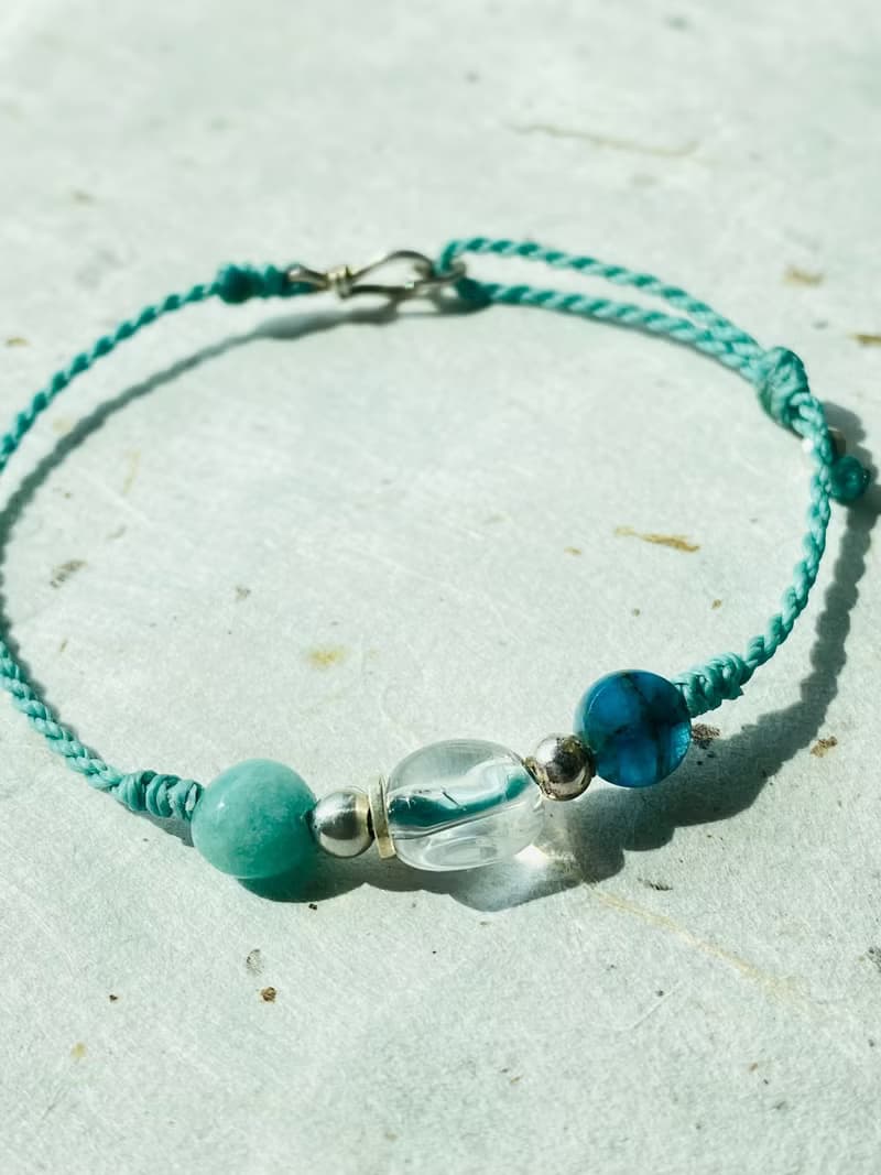 藍色大海 白水晶天河石藍磷灰純銀編織細手鍊