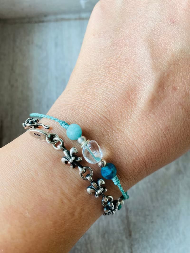 藍色大海 白水晶天河石藍磷灰純銀編織細手鍊