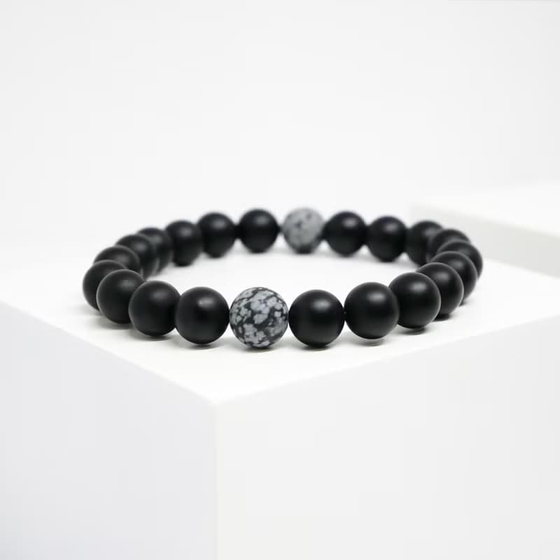 VSNS | 雪花黑霧丸 - 雪花石 天然石 霧面黑 串珠 手環 男女手鍊