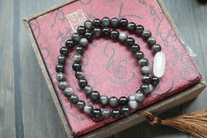 黑曜石銀曜石雙圈手串佛珠手鍊禮盒裝