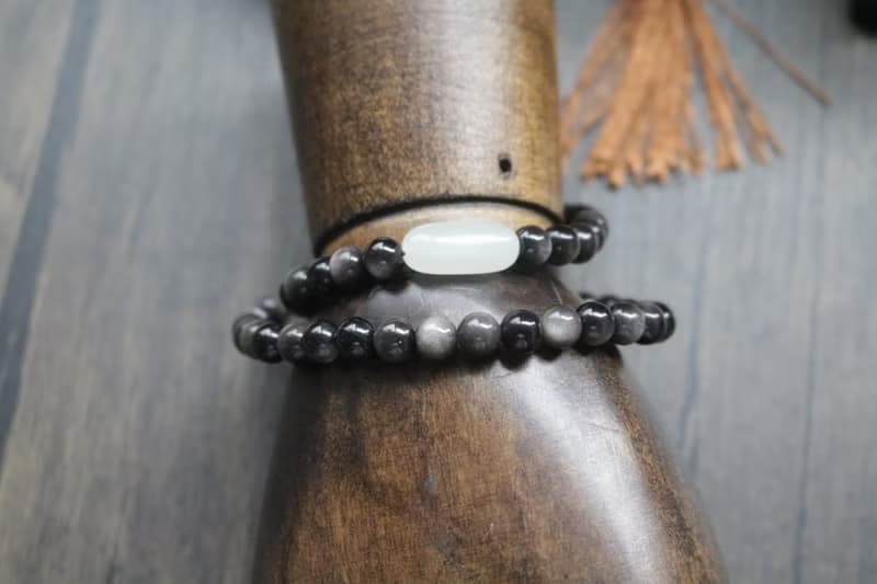 黑曜石銀曜石雙圈手串佛珠手鍊禮盒裝