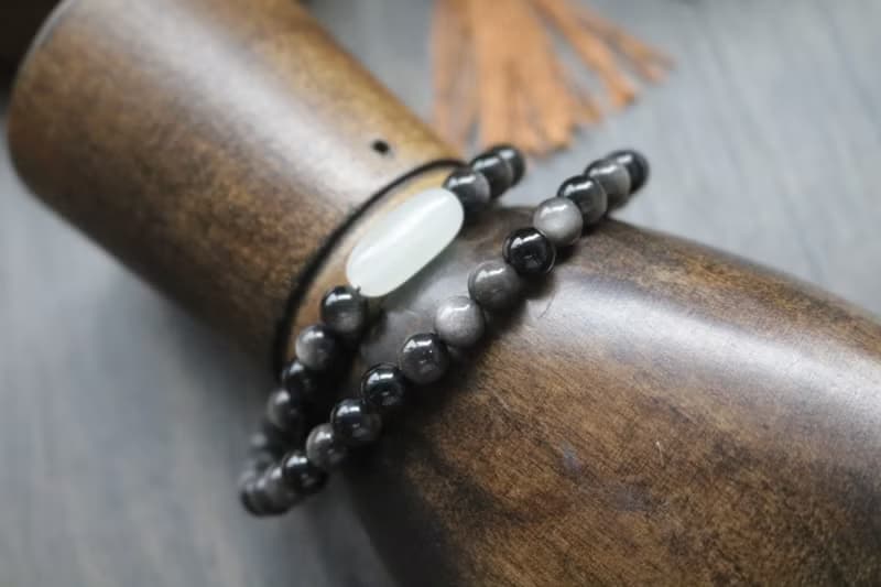 黑曜石銀曜石雙圈手串佛珠手鍊禮盒裝