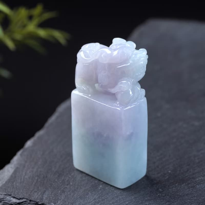 【招財神獸】冰春帶彩翡翠貔貅玉印章 | 天然緬甸翡翠A貨 | 送禮