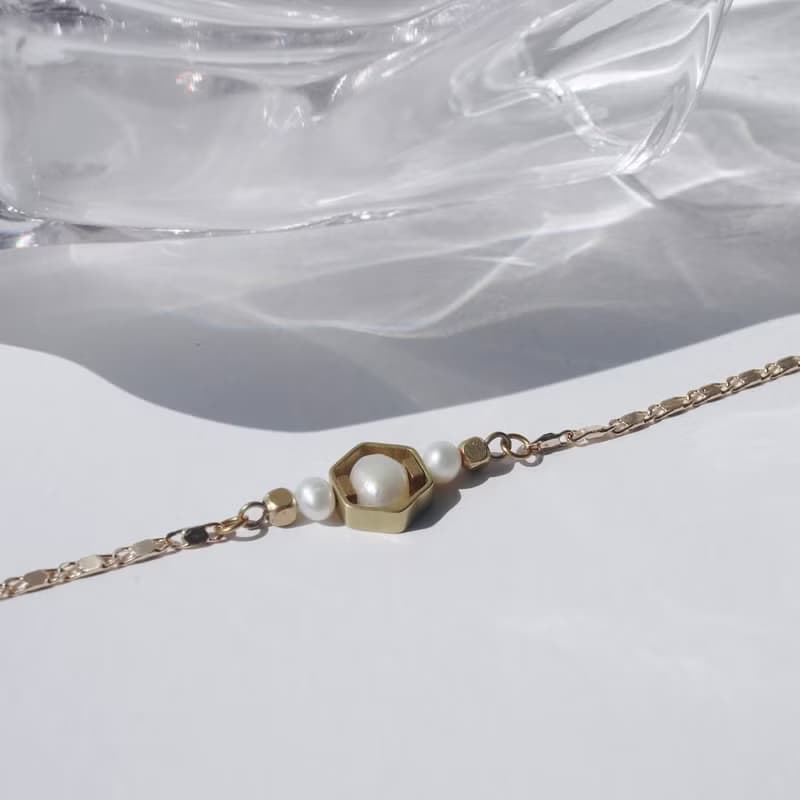 02:19 AM 潤潤 - 黃銅手鍊 / 珍珠手鍊