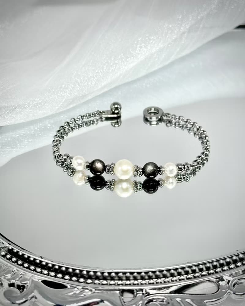 True Wish 捕夢網珍珠手鍊 - 醫療鋼配飾 / 淡水珍珠 / 銀曜石