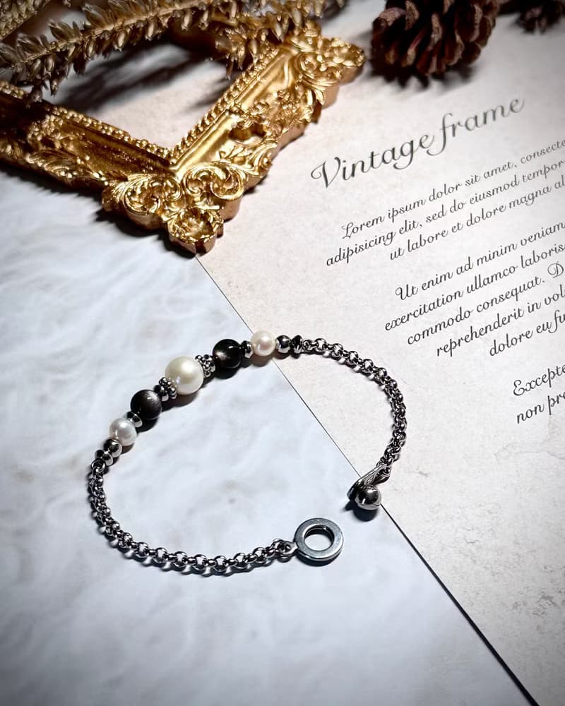 True Wish 捕夢網珍珠手鍊 - 醫療鋼配飾 / 淡水珍珠 / 銀曜石