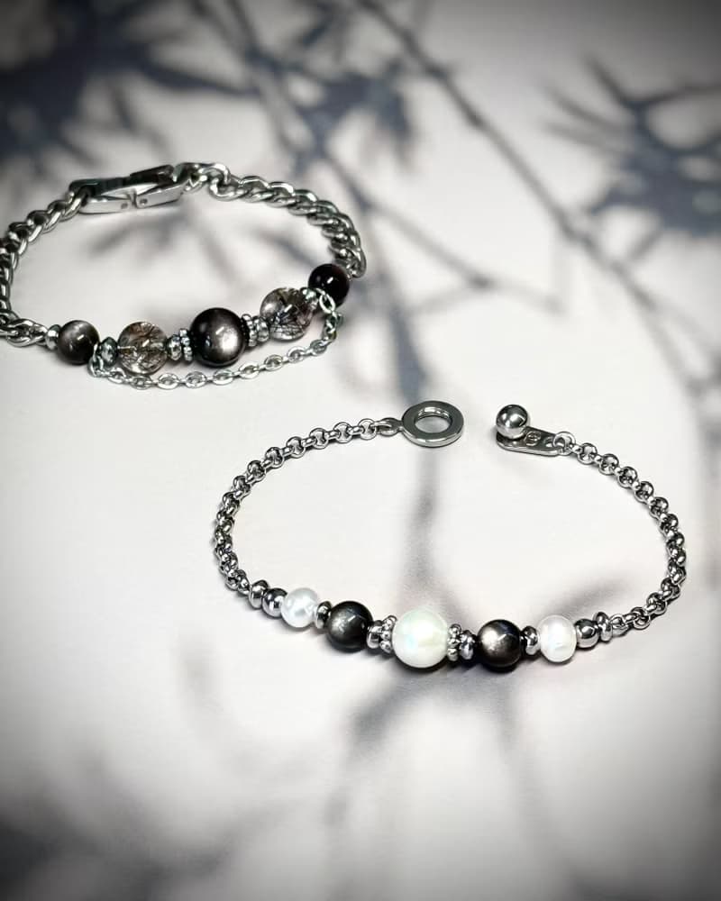 True Wish 捕夢網珍珠手鍊 - 醫療鋼配飾 / 淡水珍珠 / 銀曜石