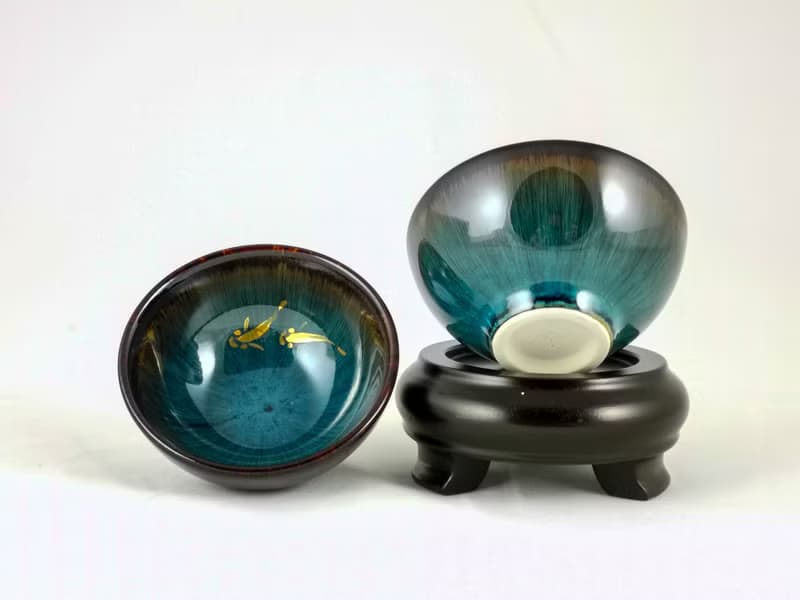 【大立窯】鎏金海神之眼(魚戲)天目對杯  (7.5 x 4公分款-2入/盒)