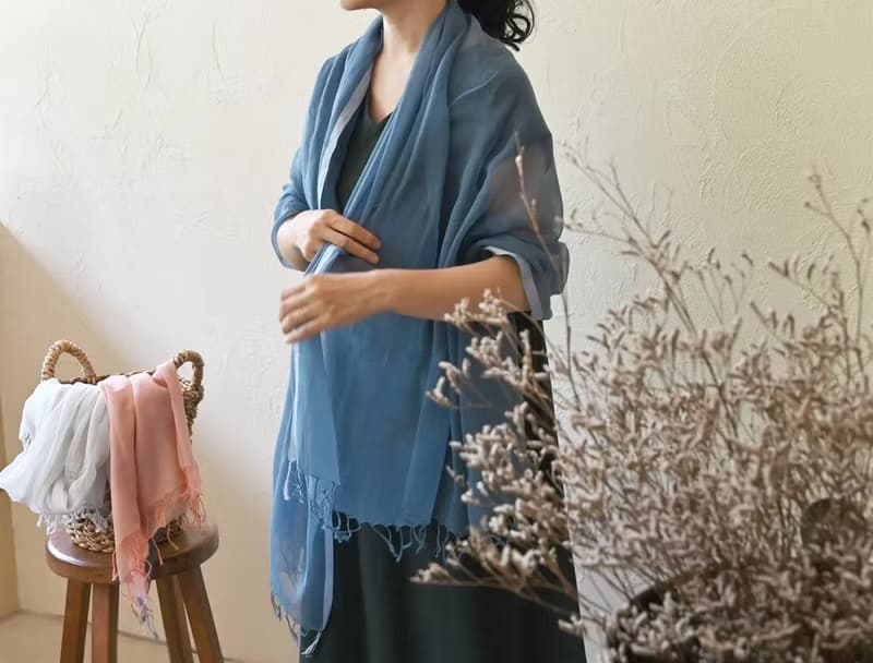 地球樹公平貿易fair trade -春夏手織有機棉圍巾(銀白/藍/粉)