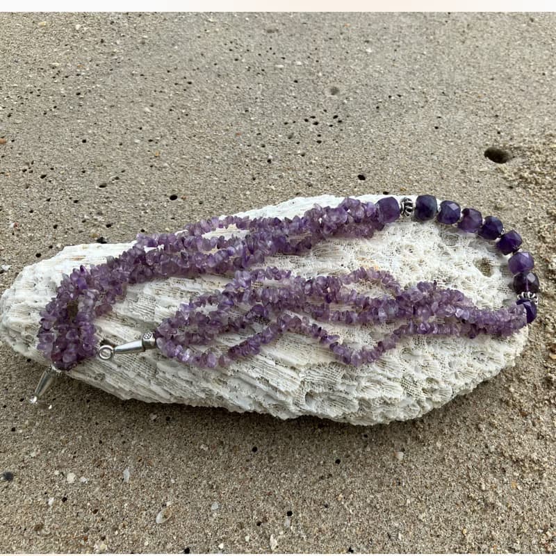 Amethyst and sliver necklace,Stylist healing gem Necklace, 療癒石項鍊