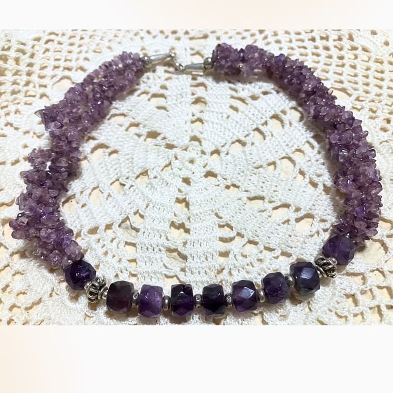 Amethyst and sliver necklace,Stylist healing gem Necklace, 療癒石項鍊